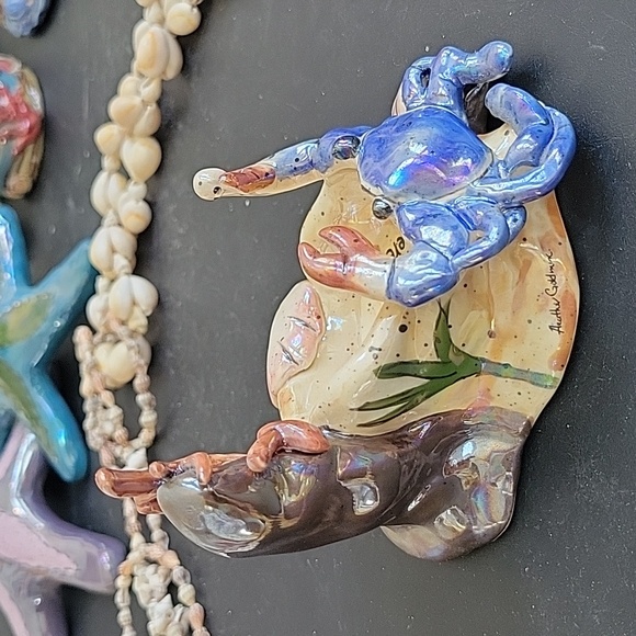 Blue Sky Heather Goldminc Clayworks Crab & Coral Ceramic T-lite Holder Seascape - Picture 4 of 7